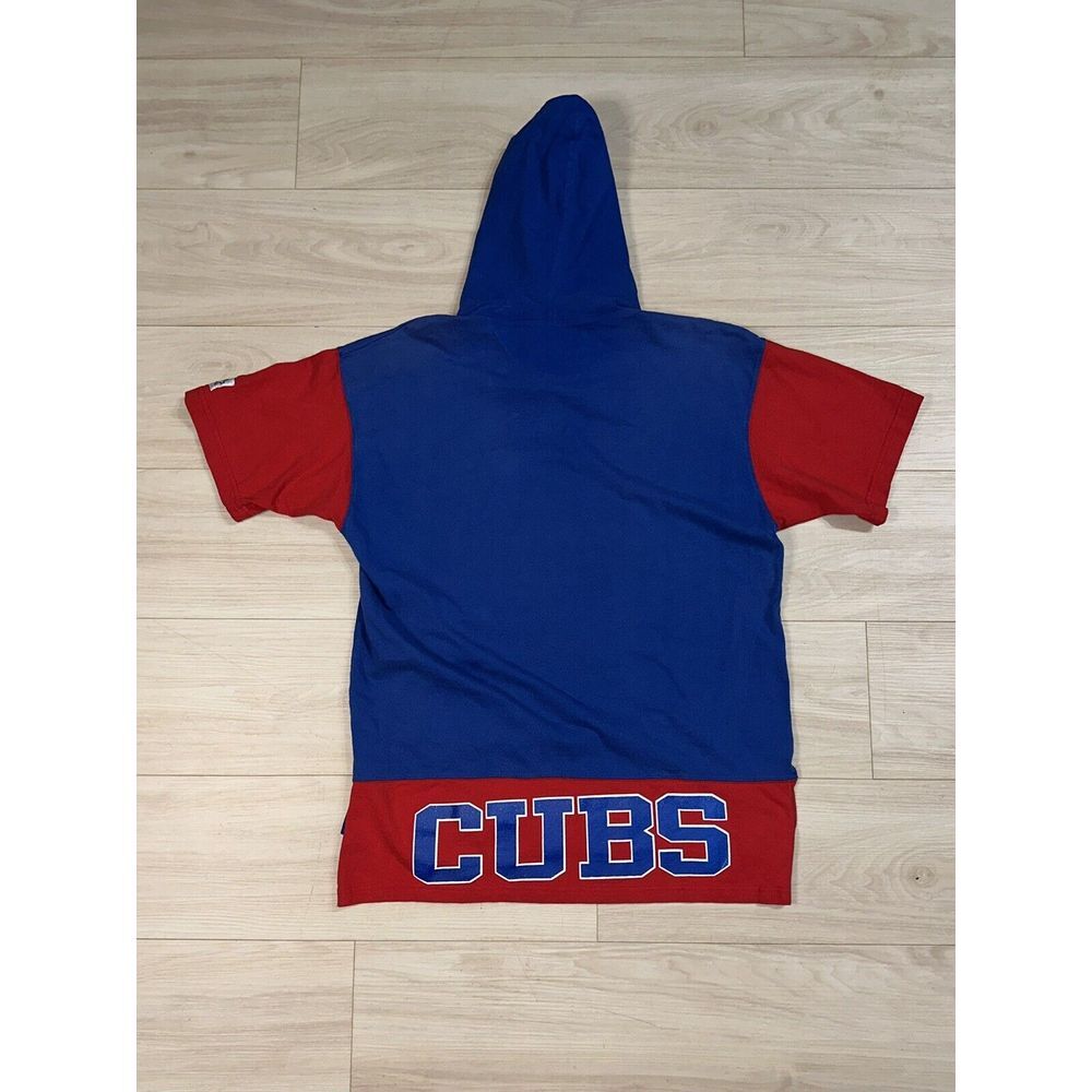 Vintage 90s Chicago CUBS Starter Shirt Mens L‎ Blue Hooded Short Sleeve T-Shirt - Picture 2 of 5